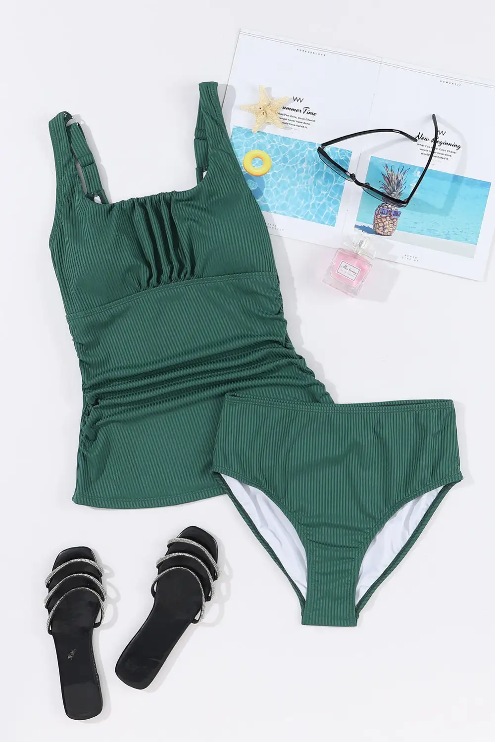 Square Neck Wide Strap Tankini Set Accessory