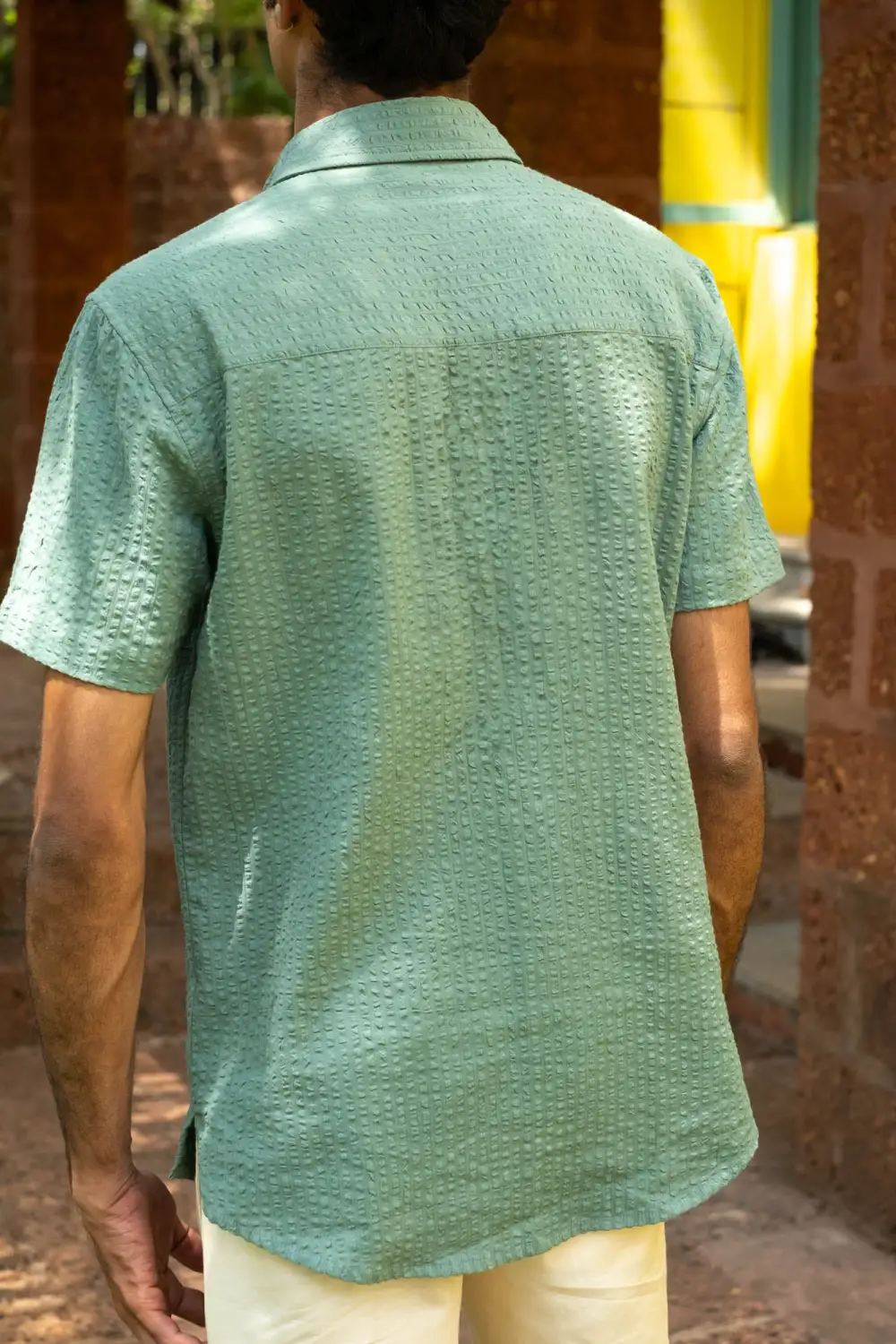 Sage Green Short Sleeve Seersucker Shirt