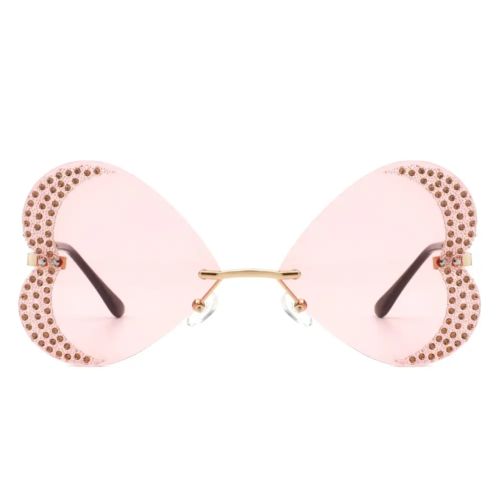 Rimless Butterfly Heart Shape Tinted Sunglasses