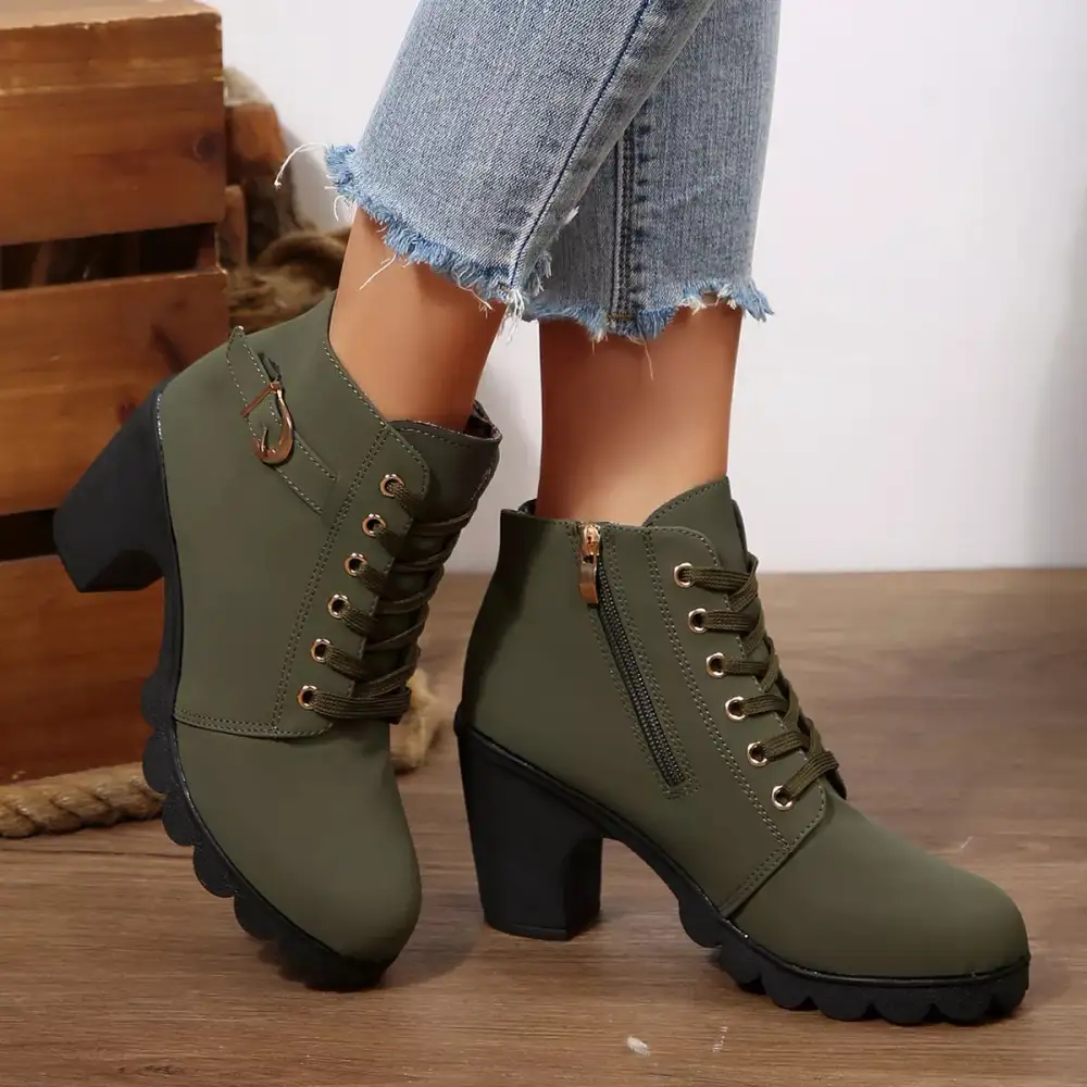 Essential Lace Up Block Heels Boots