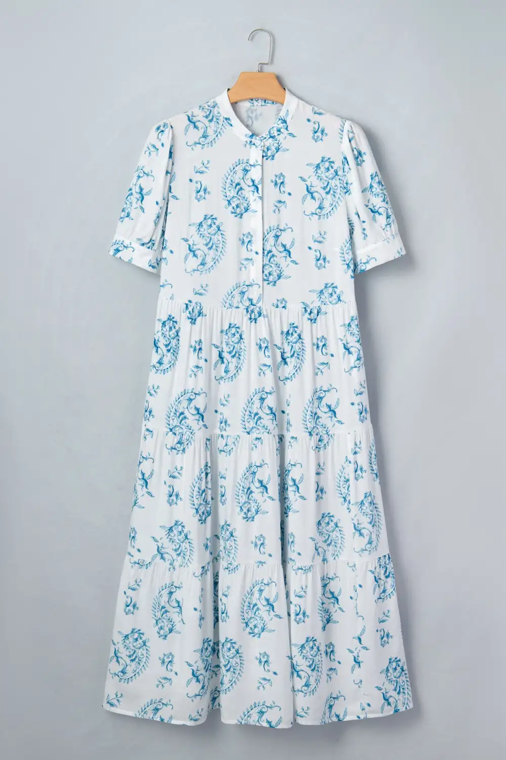 Floral Geometric Print Split Neck Maxi Dress