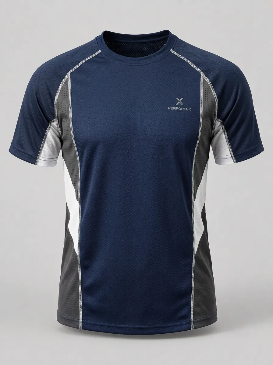 Men's Athletic Breathable Colorblock Mesh Printed T-shirt