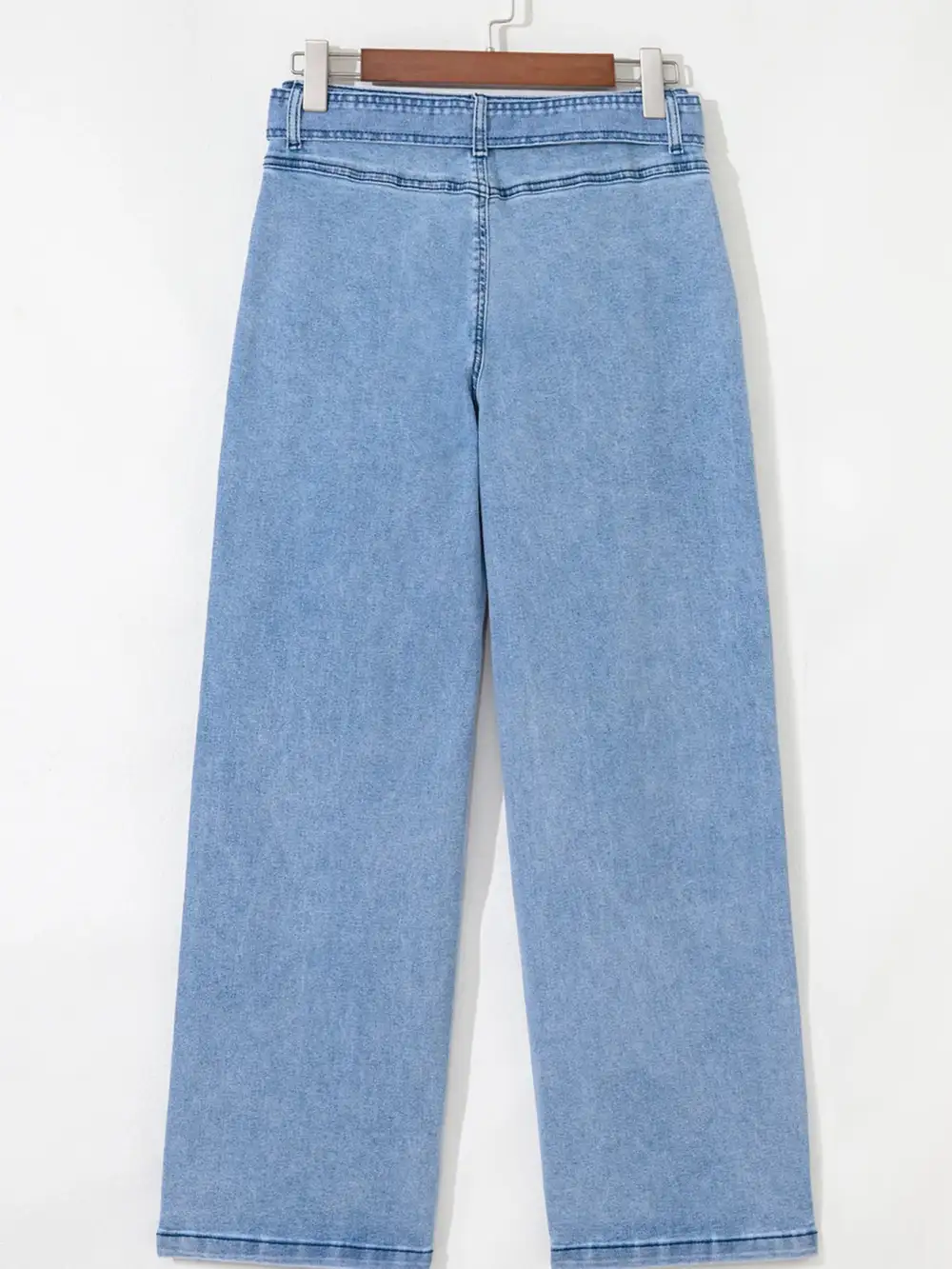 High Waisted Wide Leg Belted Denim Jeans