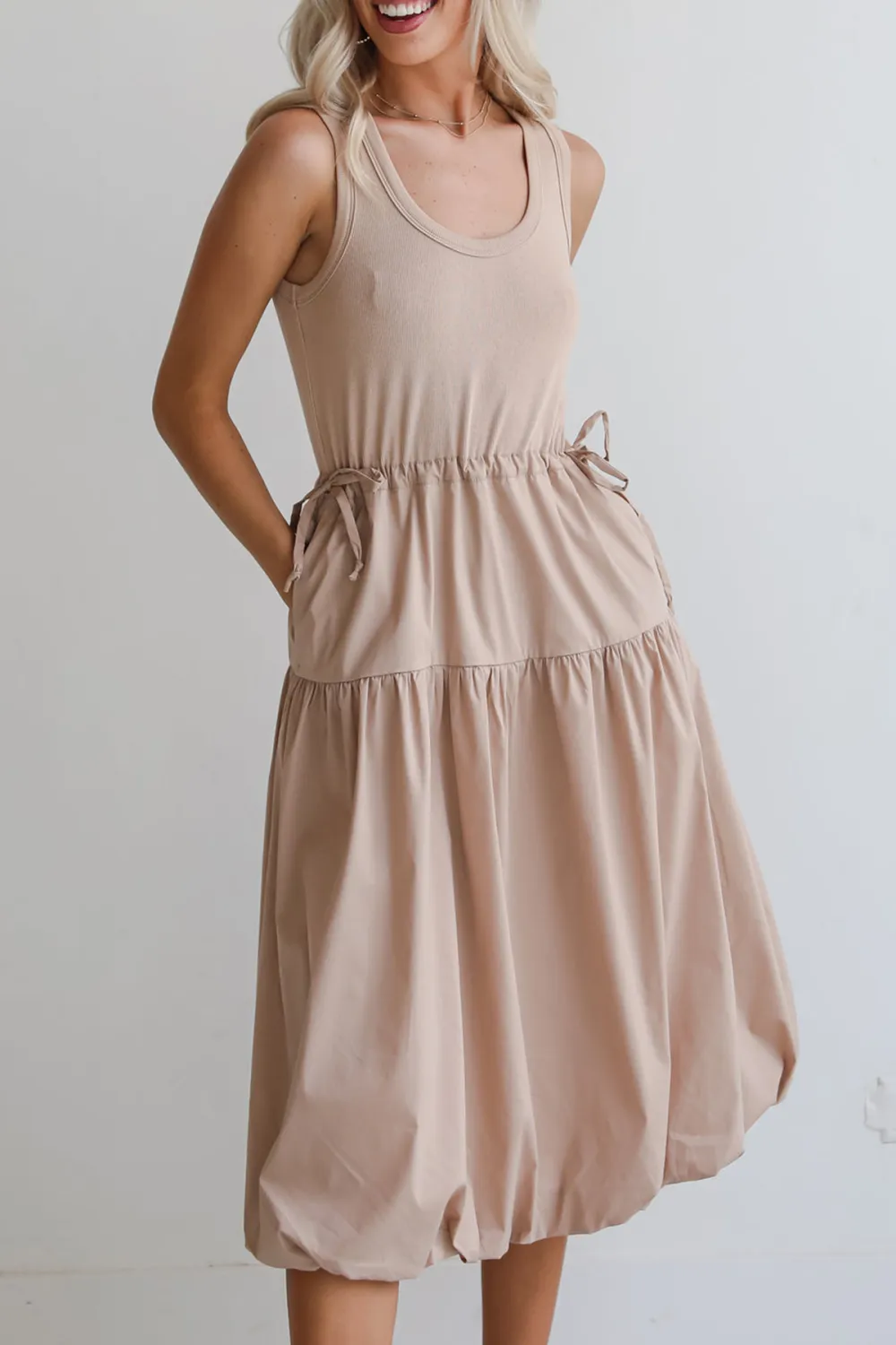 Taupe Contrast Midi Dress