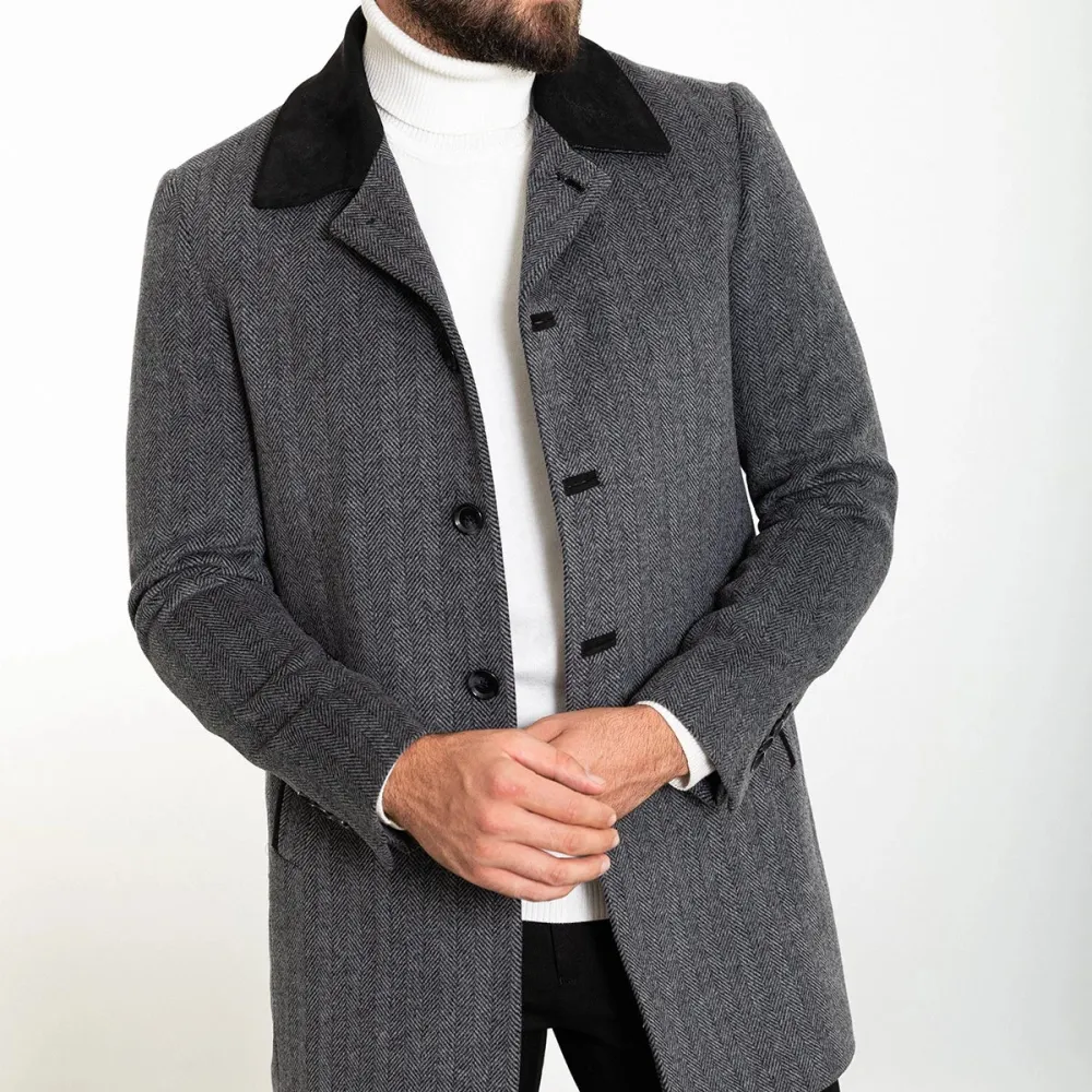 Modern Patterned Wool Tailored Coat
