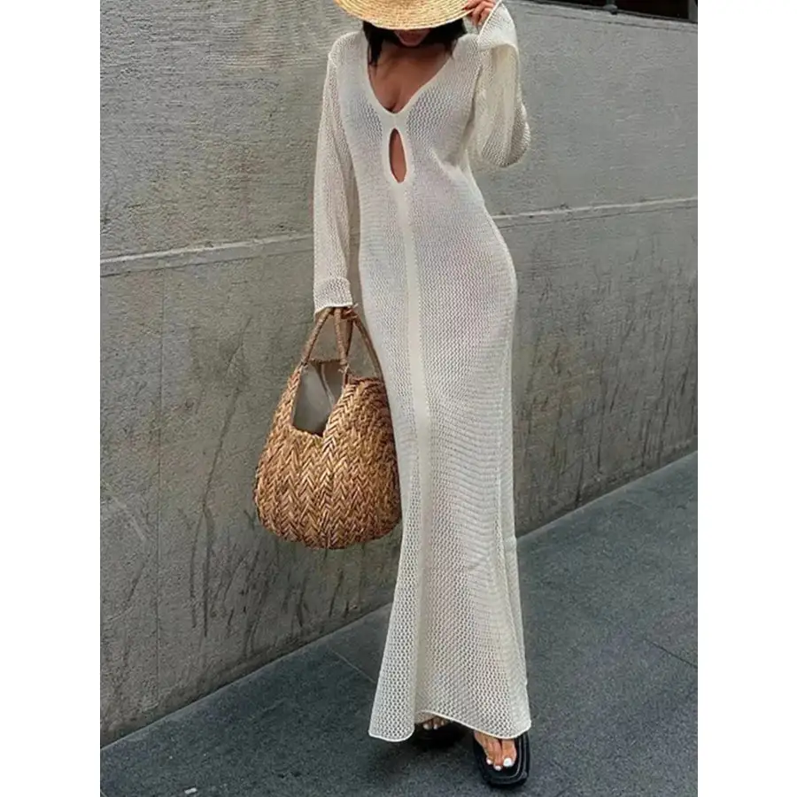 Cutout Long Sleeve Knit Cover Up Maxi Dress