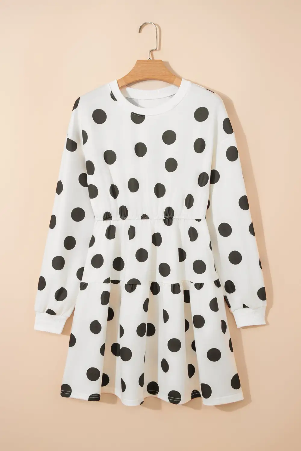 Polka Dot Printed Long Sleeve Flared Mini Dress