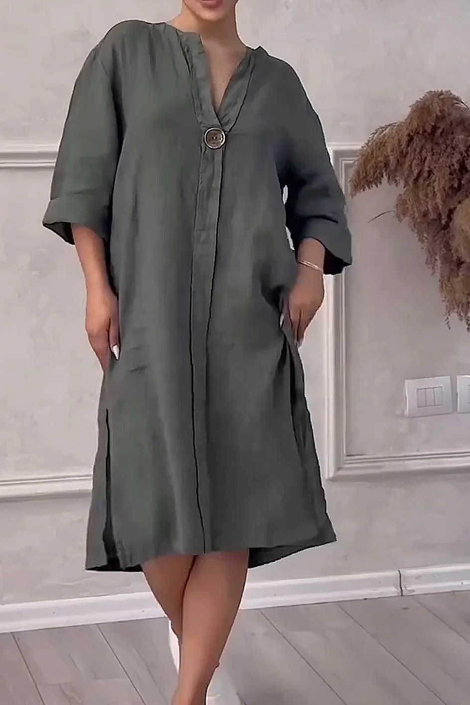 11 PACK Women'S Solid Color Casual Cotton And Linen Dress