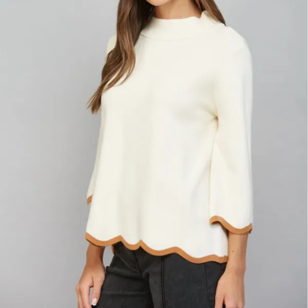 Textured Scallop Mock Neck Top