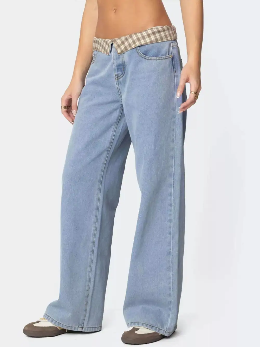 Cuffed Hem Pull On Denim Jeans