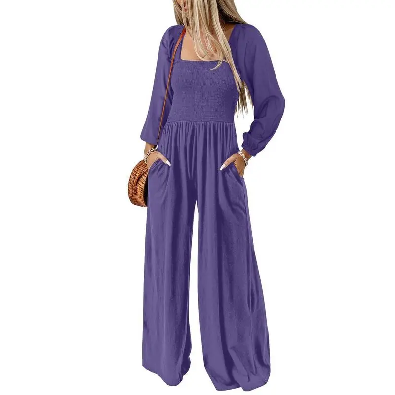 CLEARANCE SALE  Women's Casual Loose Overalls Jumpsuits One Piece Long Sleeve Wide Leg Long Pant Rompers With Pockets Plus Size Packge Suit