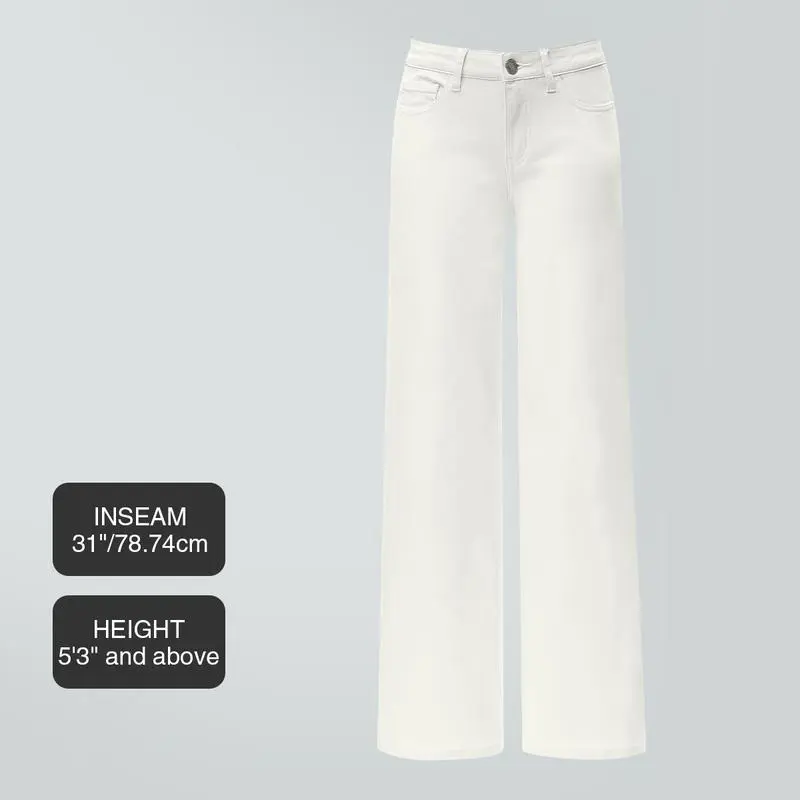 Mid-low Rise Baggy Jeans Stretchy Wide Leg for Women Distressed Pants
