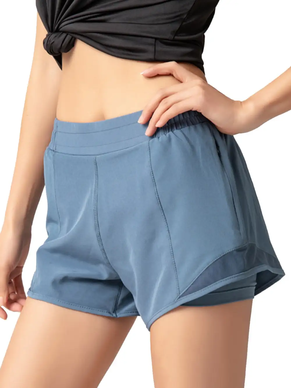 Elastic-Waist Pocketed Lightweight Stretch Running Shorts