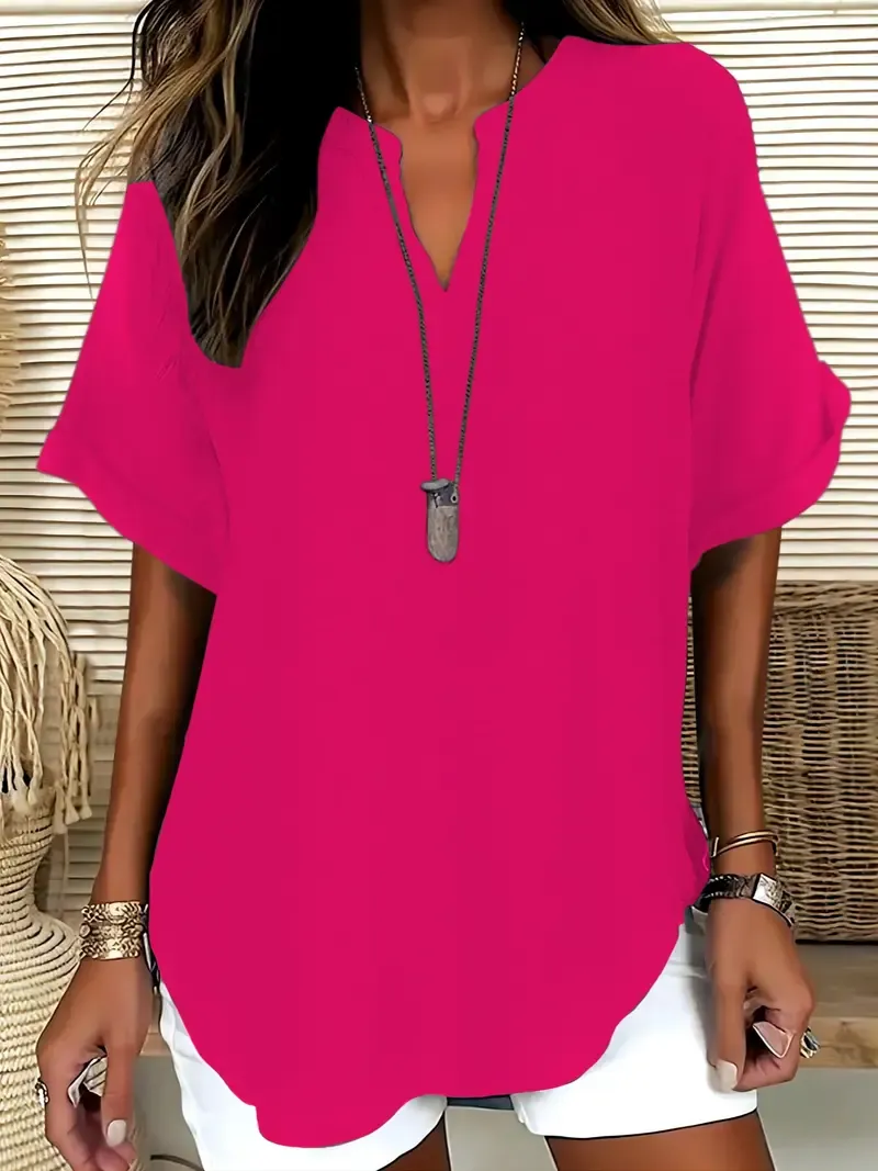 Women's Solid Color Short-Sleeve Shirt