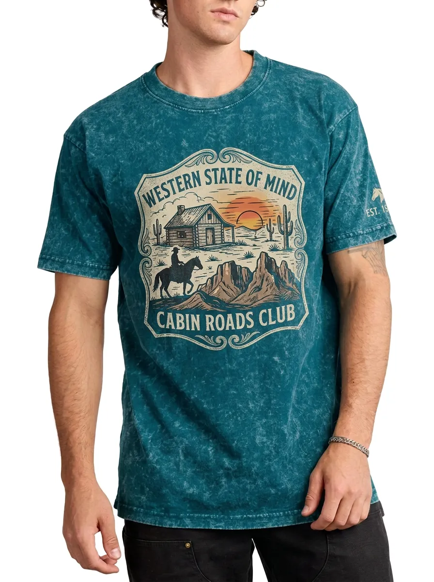 Men's Western Cowboy Cabin Sunset Printed T-shirt