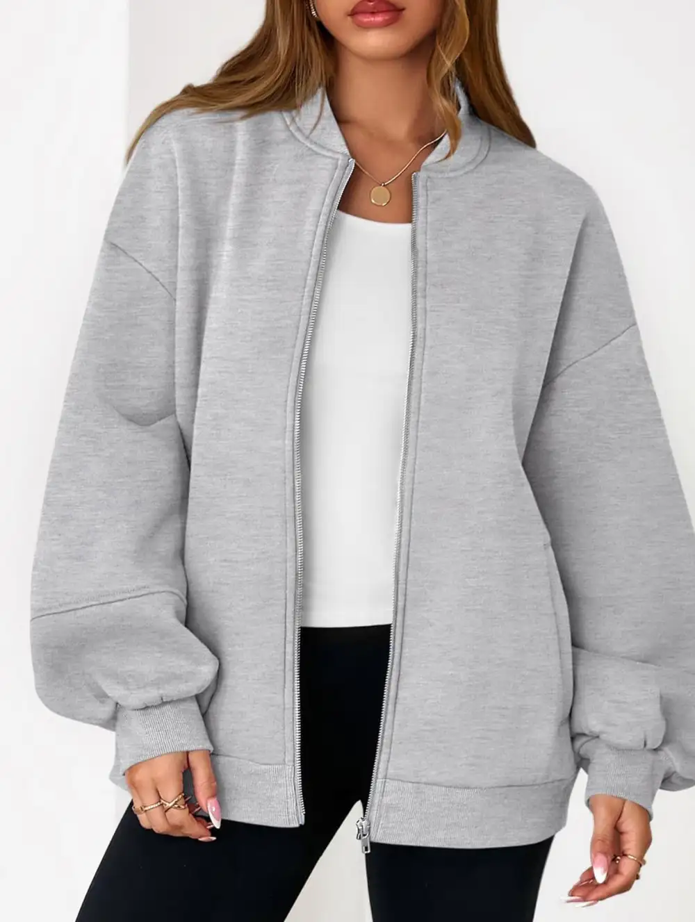 Textured Detail Zip-Up Sweatshirt Jacket
