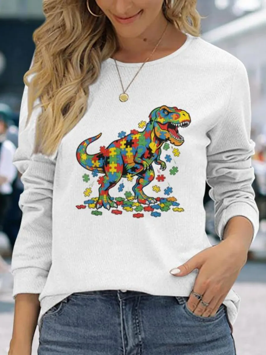 Colorful Puzzle T-Rex Printed T-Shirt