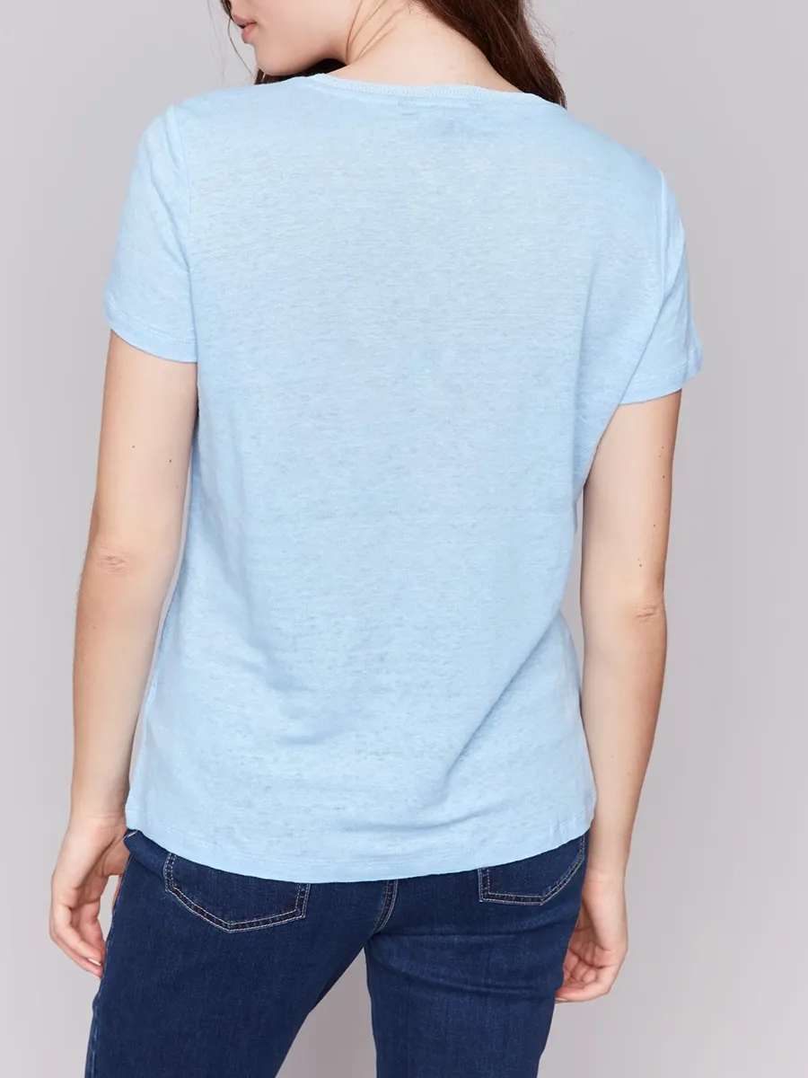 V-Neck Loose Solid Color Skin-Friendly Linen Short Sleeves