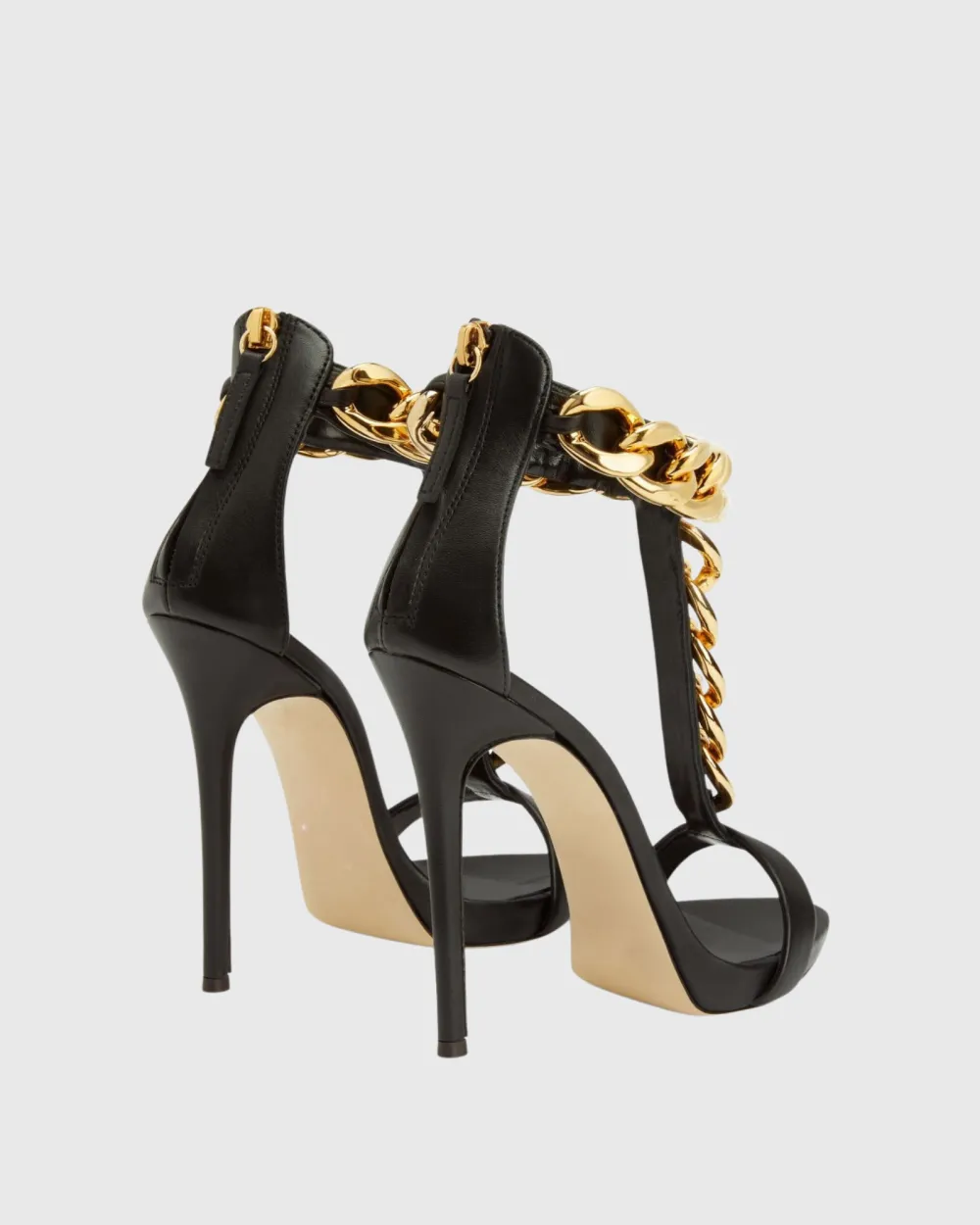 T Strap Metal Chain Sandals in Black