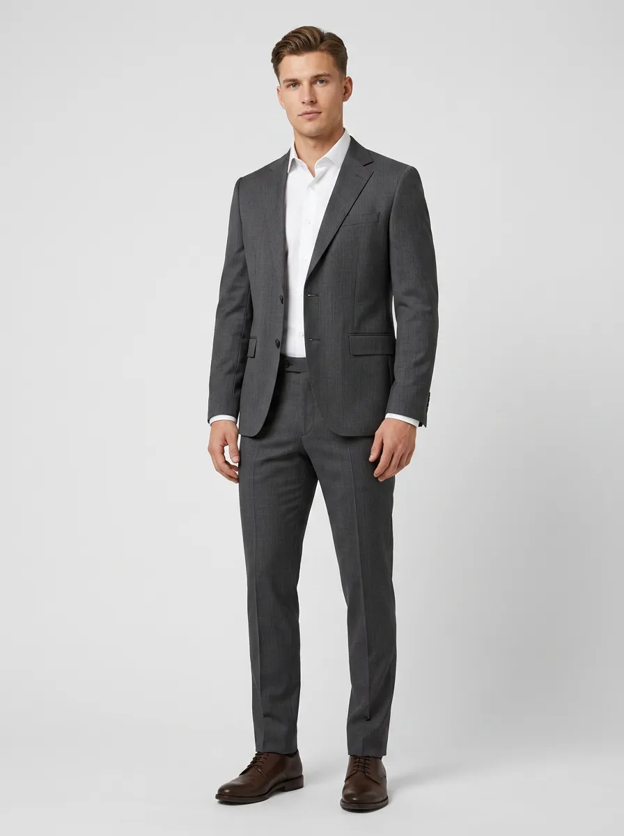Men's Two Button Business Formal Charcoal Grey Tailored Suit Set