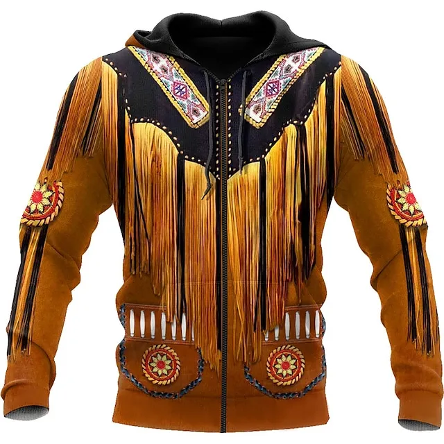 Men's Full Zip Hoodie Jacket Black+Brown Black White Yellow Brown Hooded Graphic Prints Zipper Print Sports & Outdoor Daily Sports 3D Print Streetwear Designer Casual Spring &  Fall Clothing Apparel