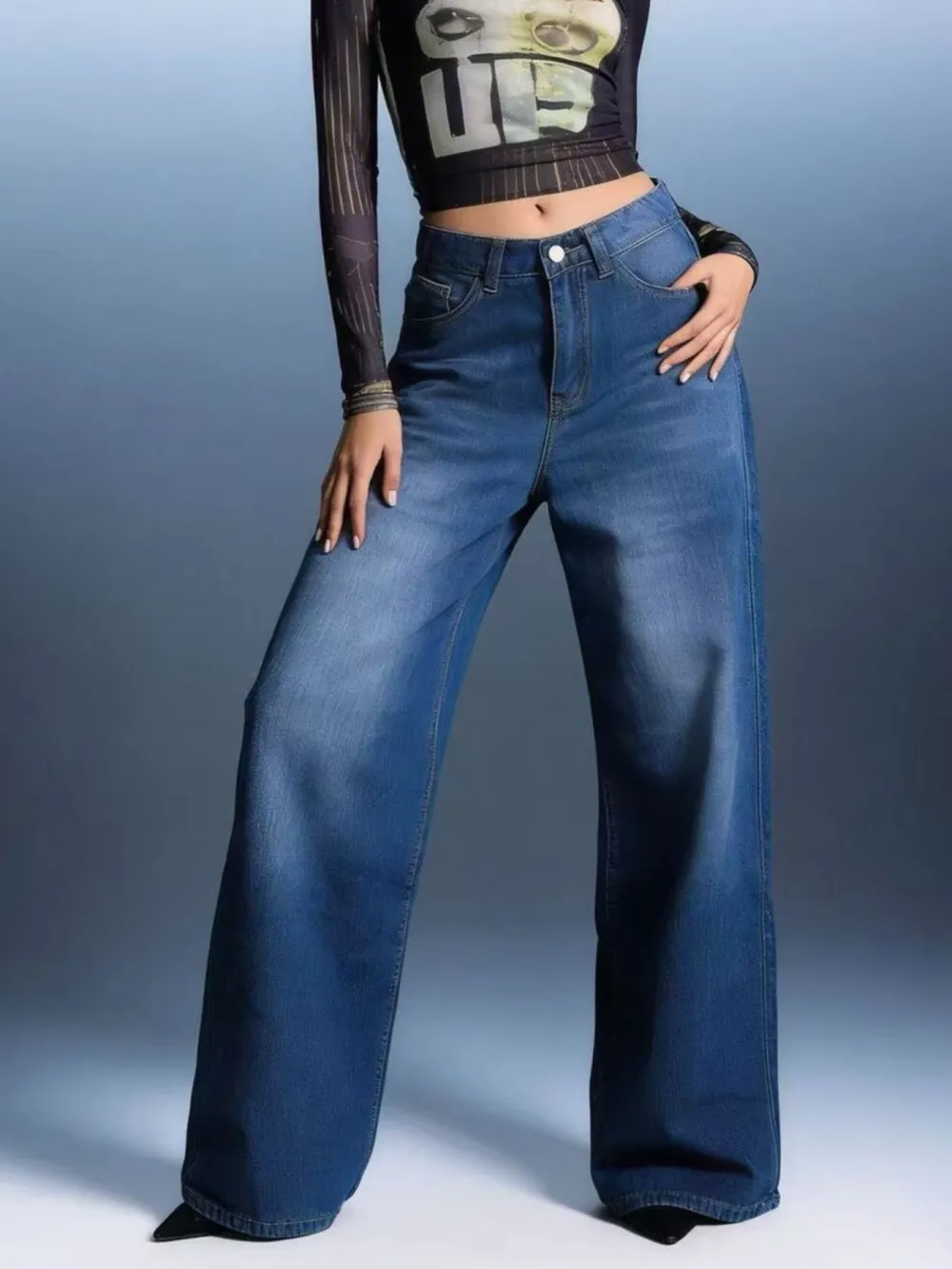 Balanced High Waist Wide Leg Denim Jeans