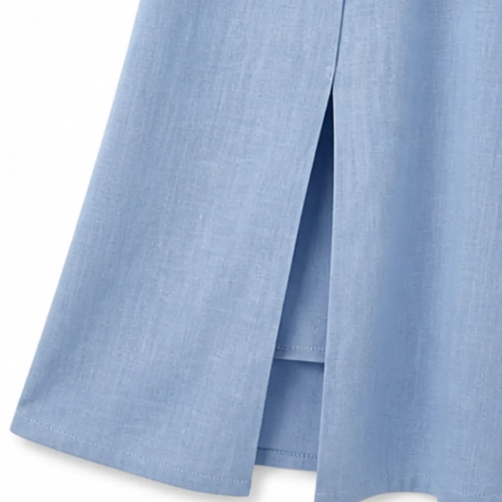 Button Front Linen Blend Cotton Blend Midi Dress