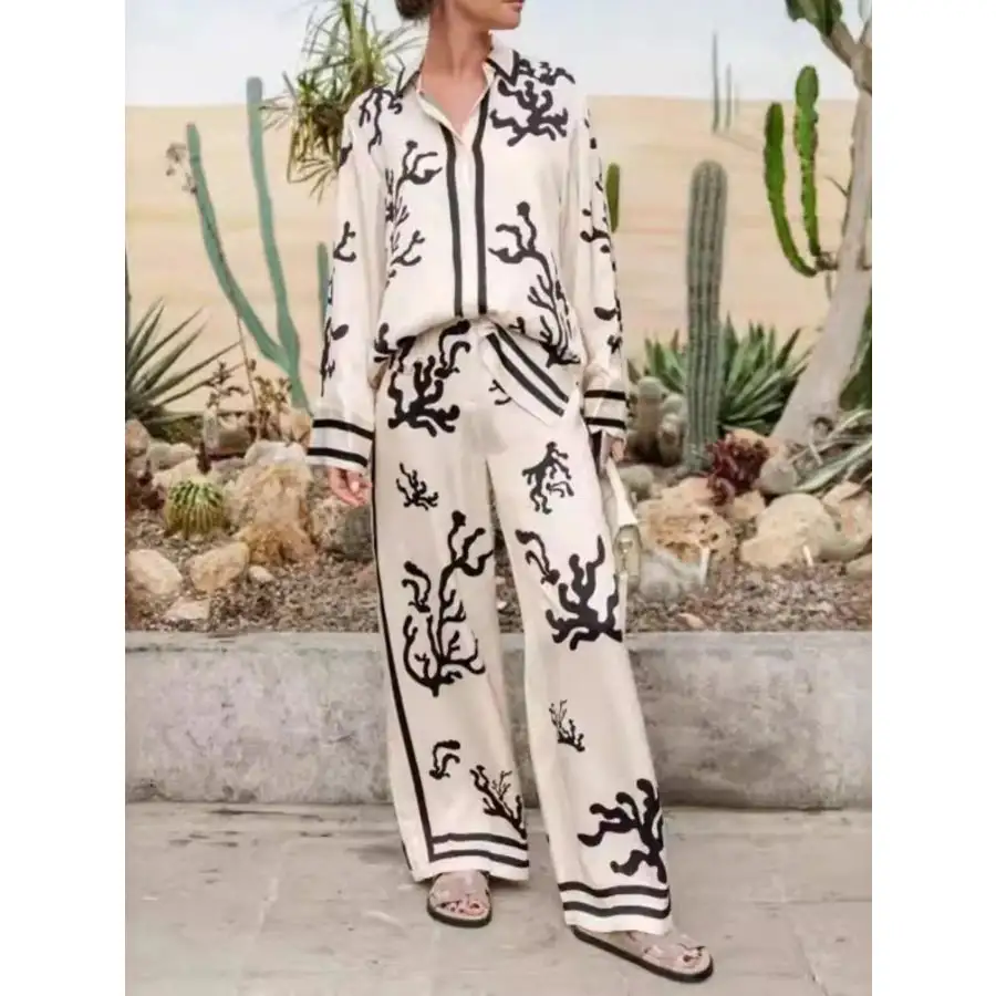 Relaxed Printed Long Sleeve Shirt and Pants Set