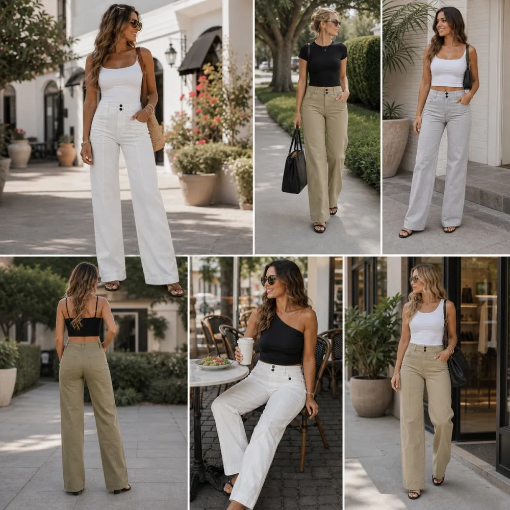 Women's Seam Front Patch Pocket Mid Rise Straight Leg Pants