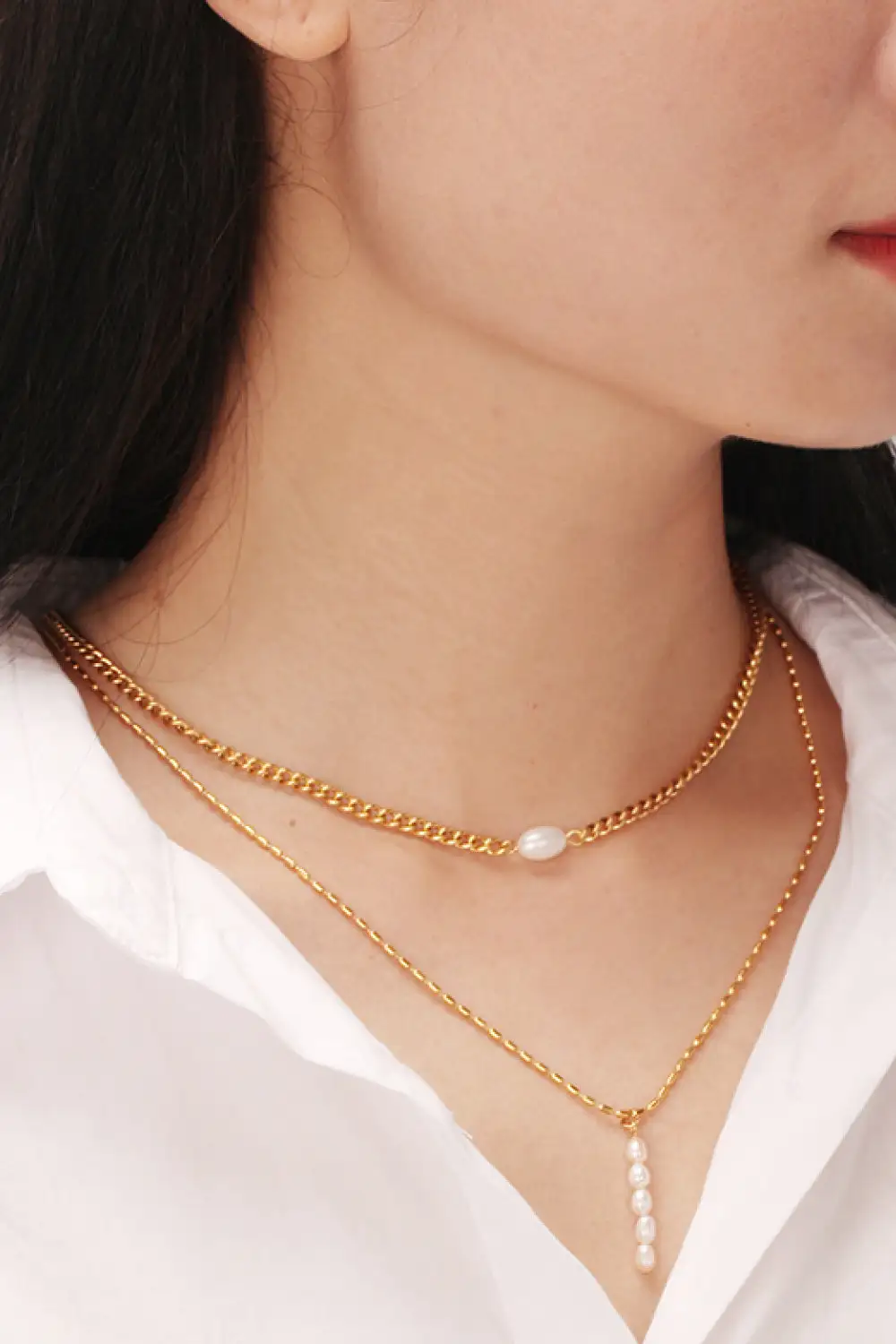Double Layered Freshwater Pearl Stainless Steel Necklace