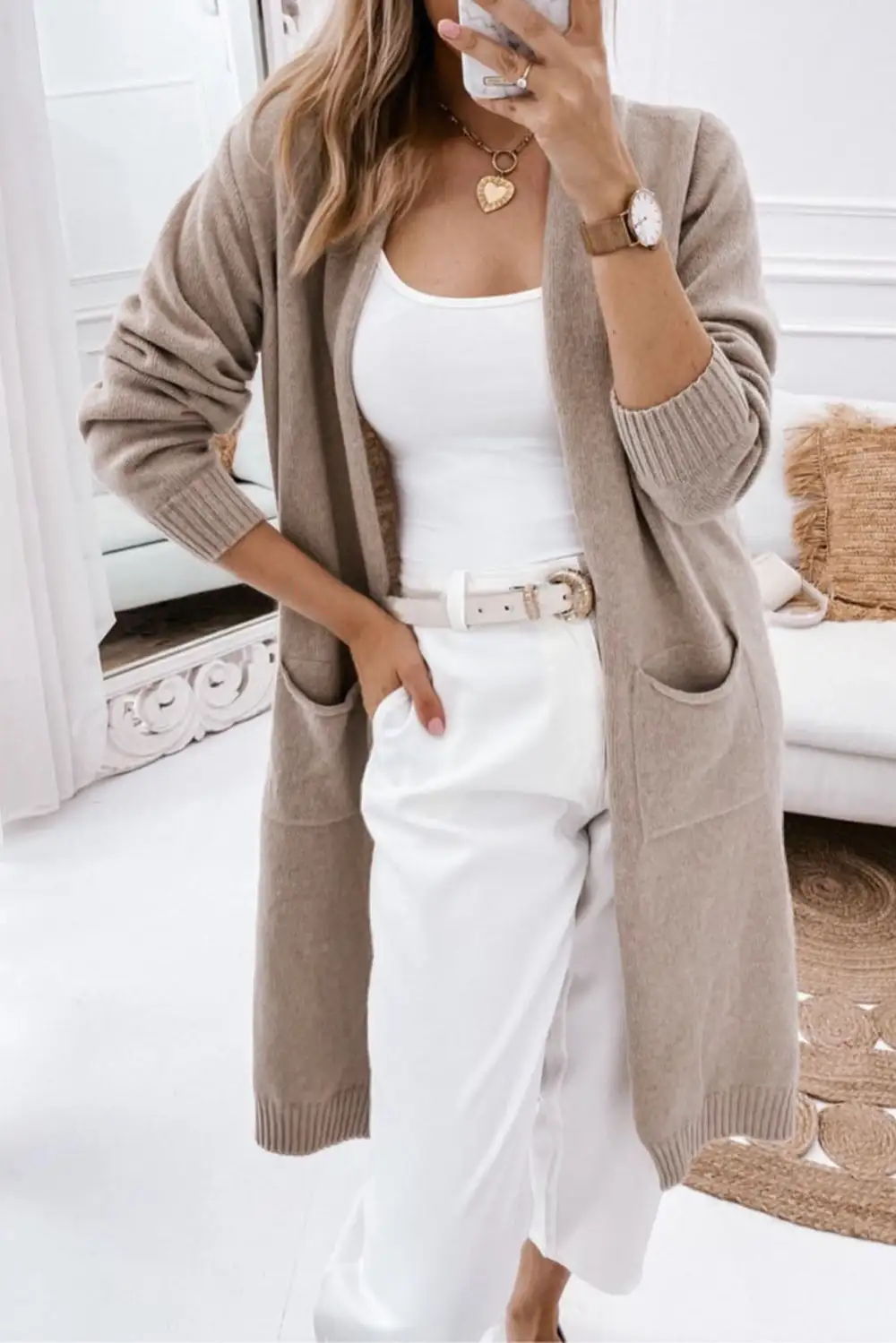 Everyday Layer Ribbed Pocketed Open Front Cardigan
