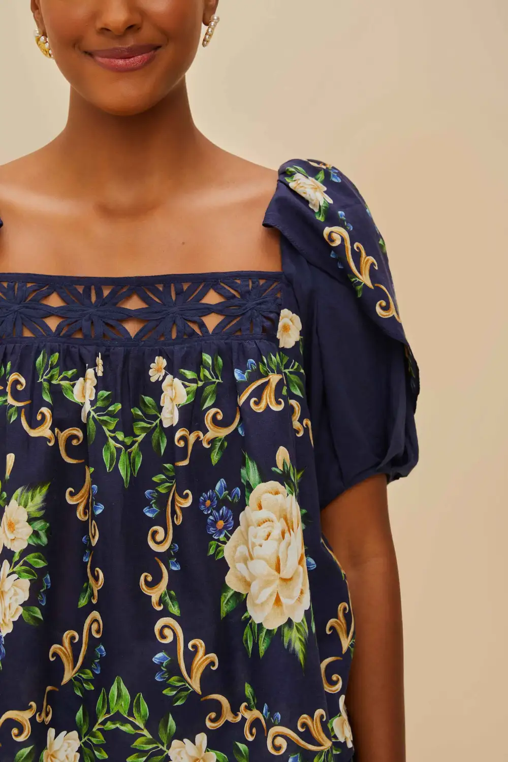 Classic Cotton Short-Sleeve Button-Front Blouse