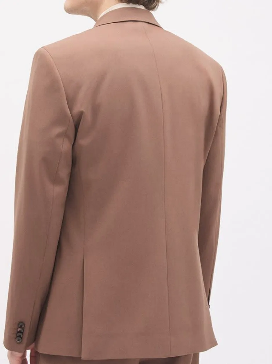 Terracotta Tailored-Fit Double-Breasted Suit Blazer