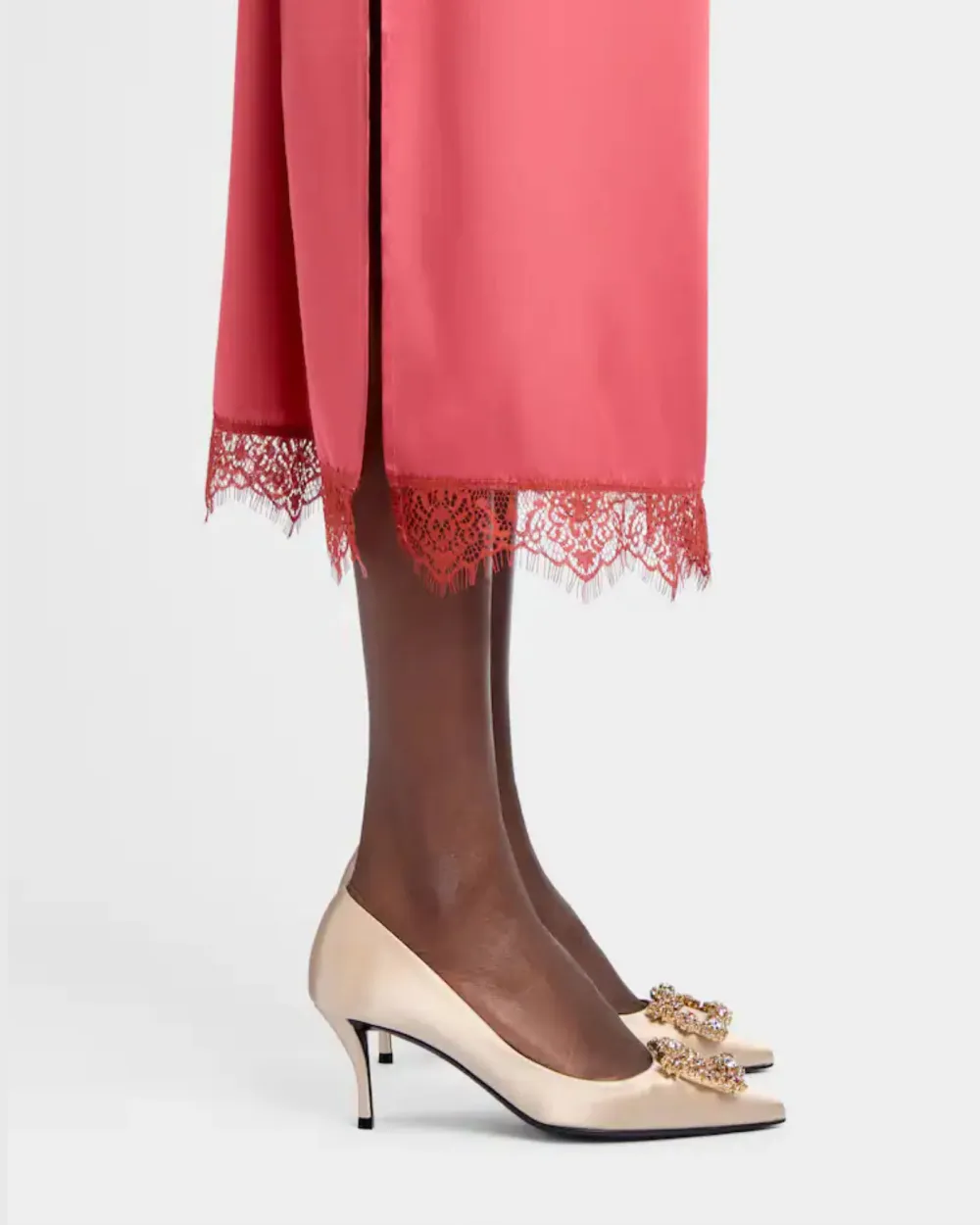 Rhinestone Buckle Pumps in Champagne