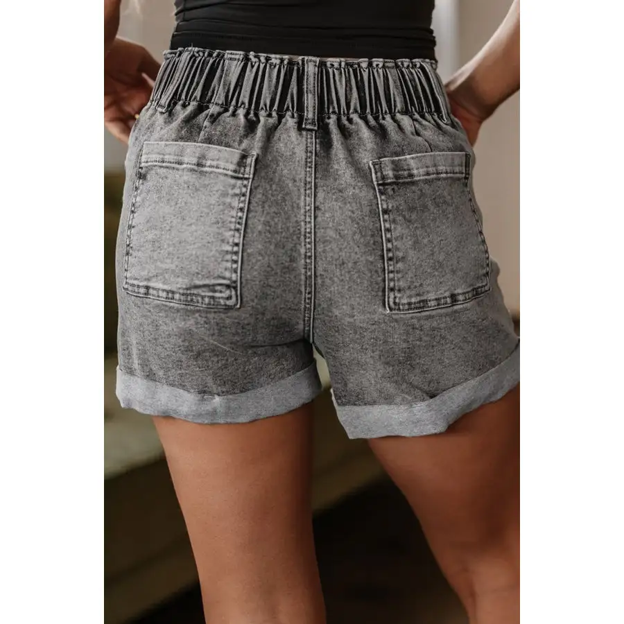 Zipped Cuffed Edge Denim Shorts