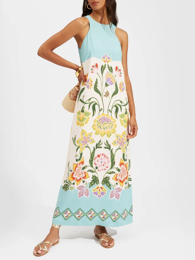 Sunshine Floral Print Sleeveless Midi Dress