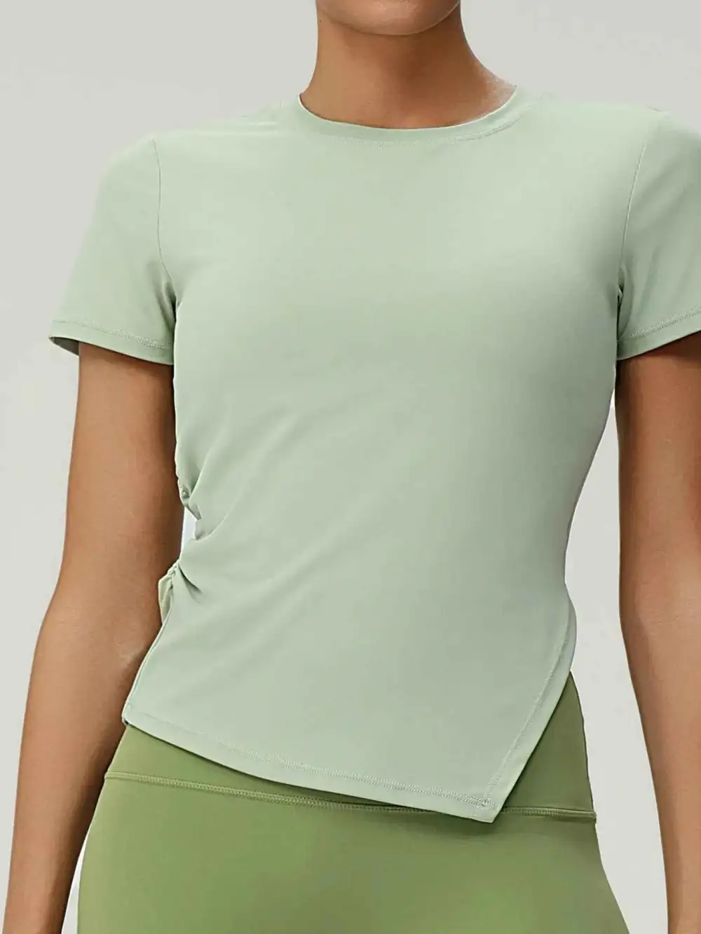 Slit Round Neck Short Sleeve Active T-Shirt