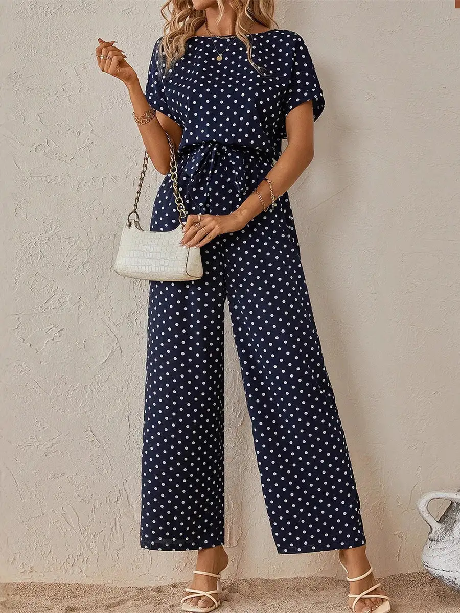 Negende Broek Met Hoge Taille Contrastkleurige Stippen En