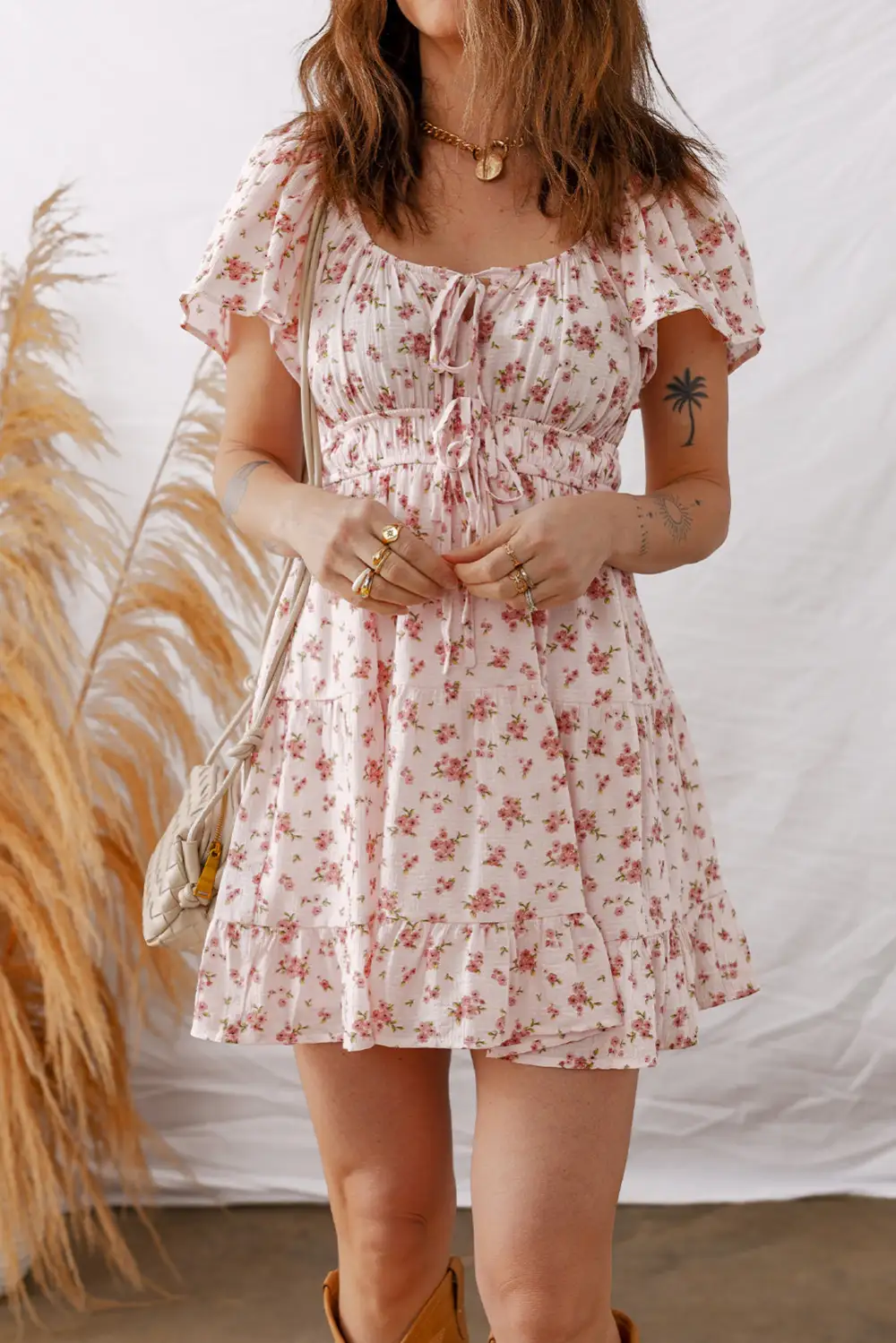 Floral Ruffle Short Sleeve Mini Dress