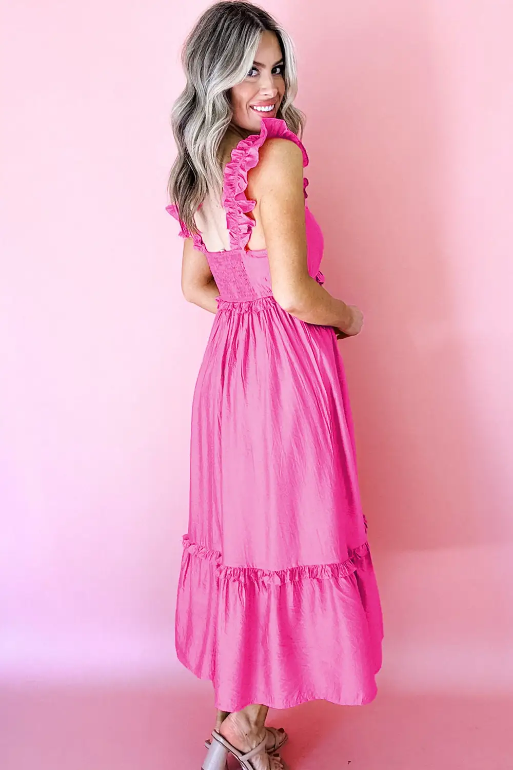 Clean Line Ruffle Sleeveless High Waist Maxi Dress