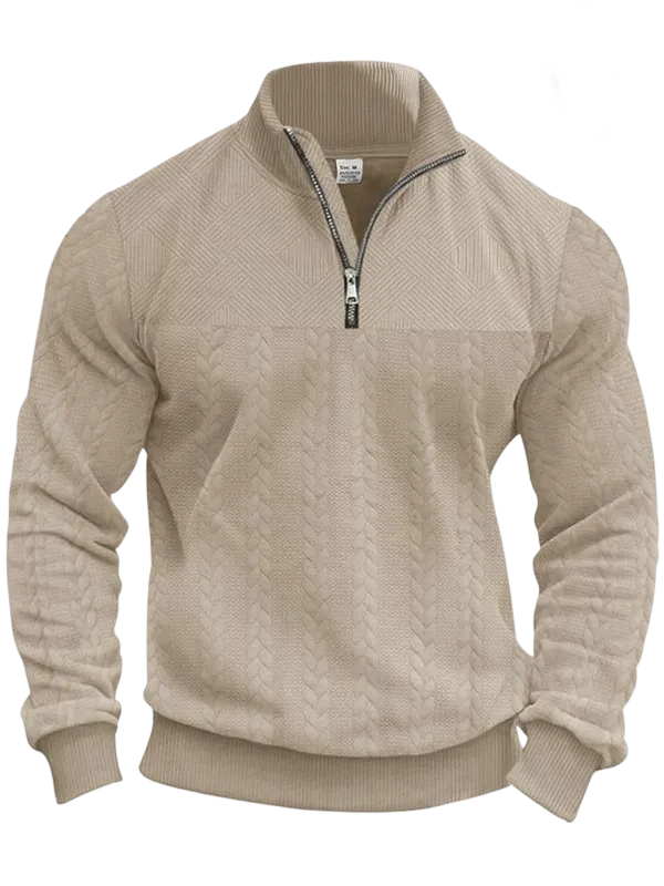 Men's solid color half-zip stand collar sweater