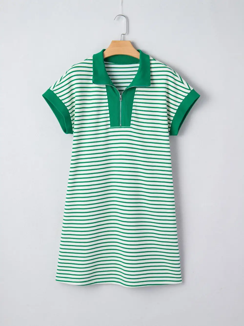 Striped Zip Front Pocketed Shirt Dress