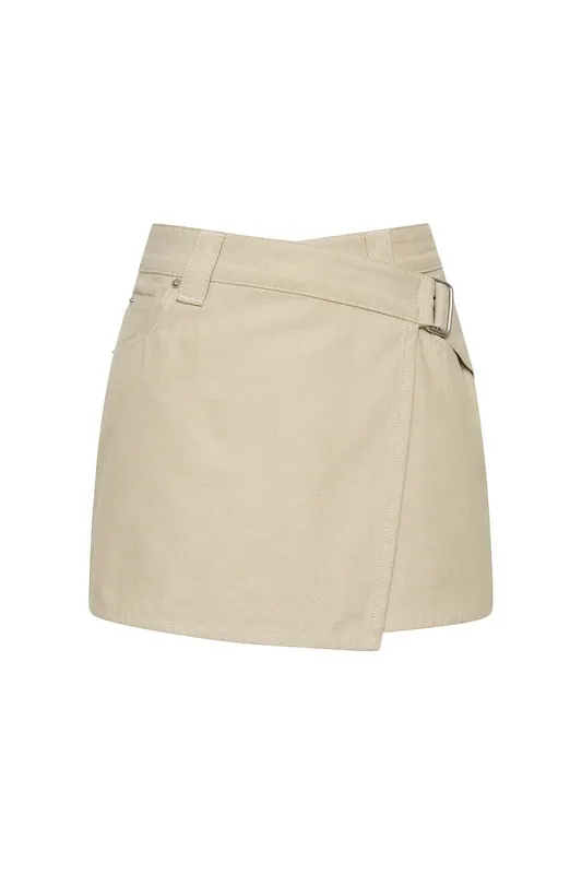 Light Khaki Wrap Detail Mini Skirt