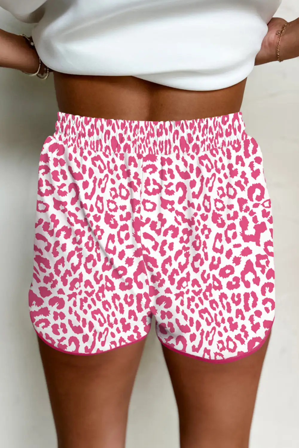 Lace Up Leopard Print Elastic Waist Casual Shorts