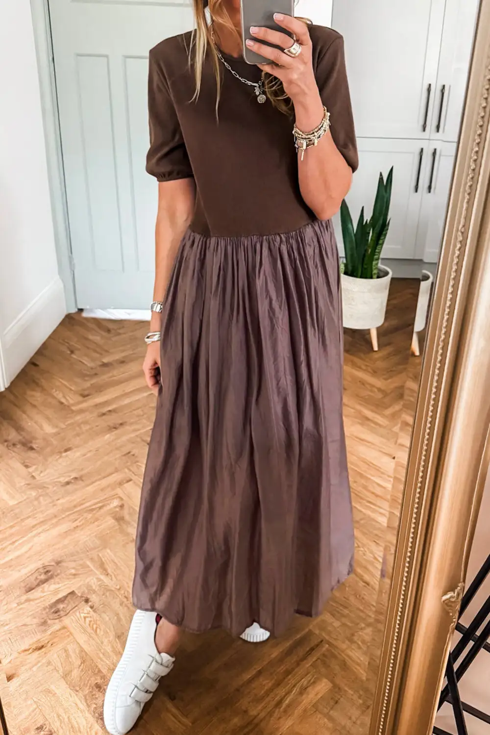Patchwork Knit Pleated Sweater Dress
