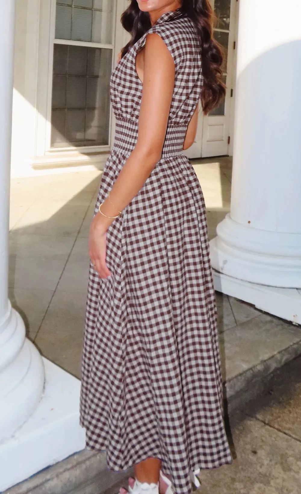 Plaid Print Full Zipper Cinched Waist Fit Flare Sleeveless Maxi Dress