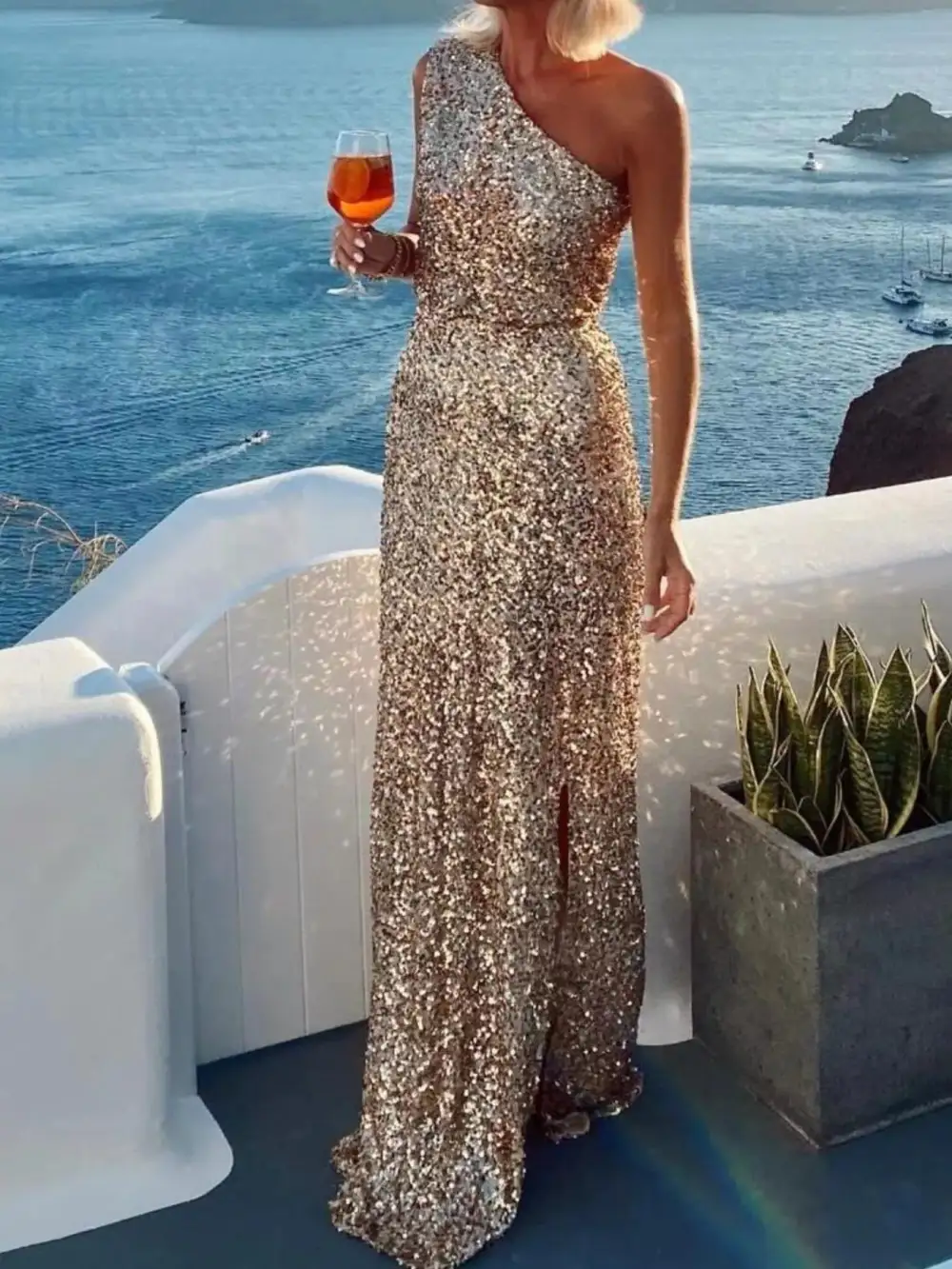 Side Slit Sequined Maxi Dress