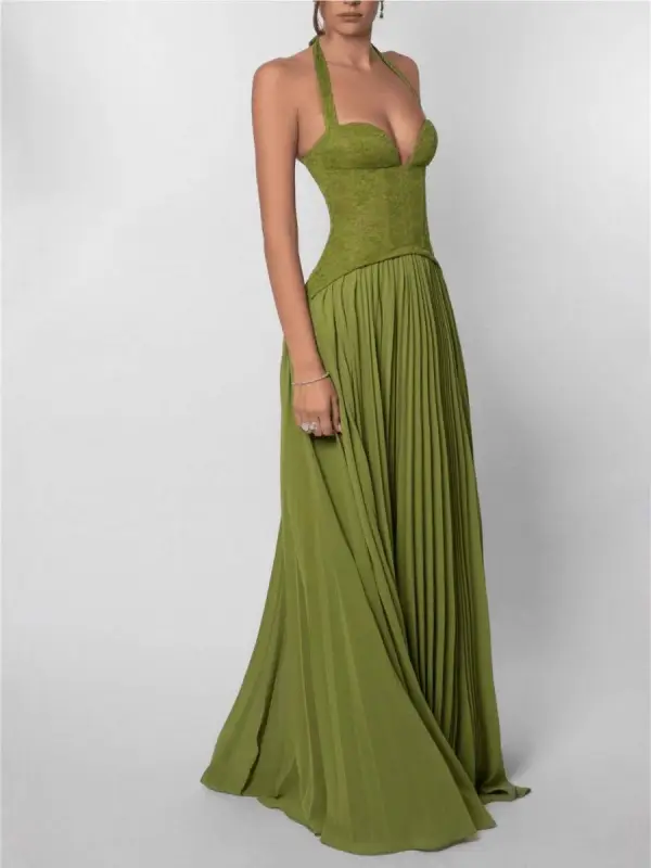 Lace Splicing Halter Neck Maxi Dress