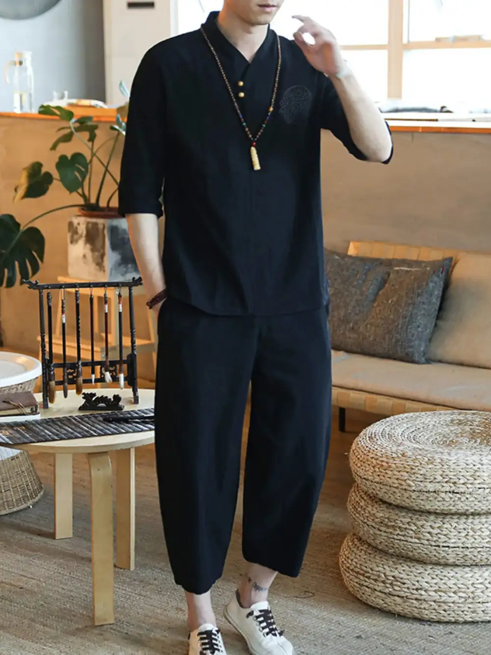 Refined Men's Plus Size Sleeve Top and Pants Set