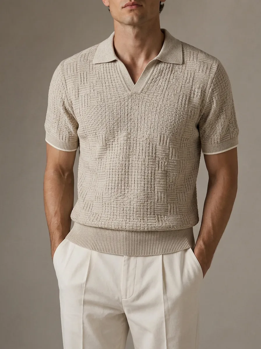 Men's Casual Minimalist Textured Knit Polo Shirt